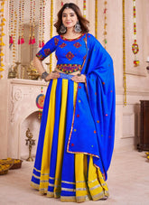 Royal Blue Multicolor Mirror Work Navratri Dandiya Lehenga Choli for Women